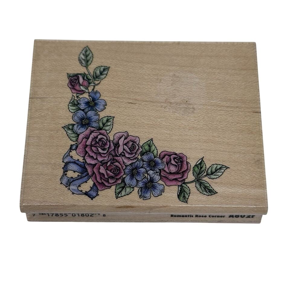 Rubber Stamp Wood Mounted Romantic Rose Corner Rubber Stampede Scrapbooking NOS